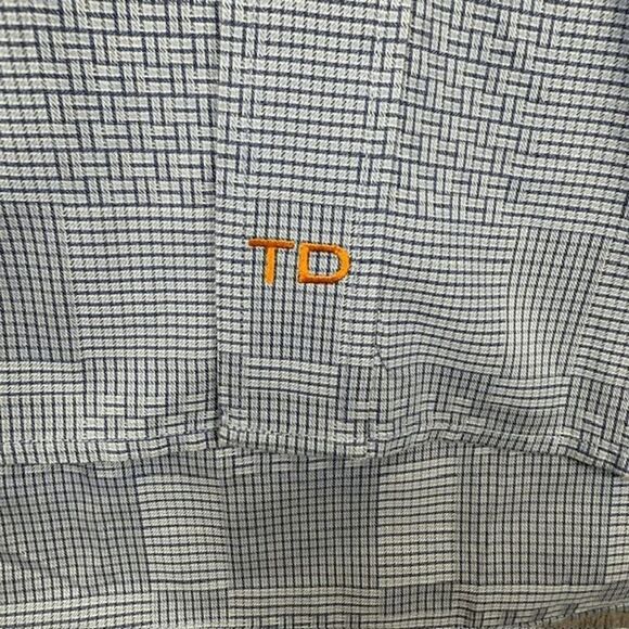 Thomas Dean Button Front Shirt Navy Blue White Abstract Square Print Size XL - Picture 2 of 10